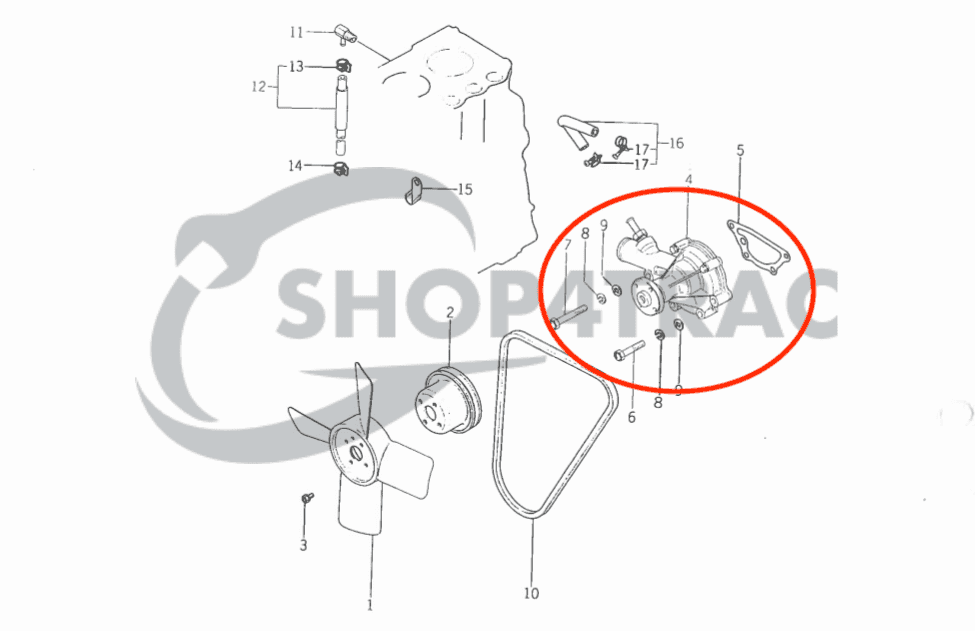 Waterpomp Iseki TU tot 18PK K3A | K3B | K3C | K3D | K3E | K3F | Shop4Trac