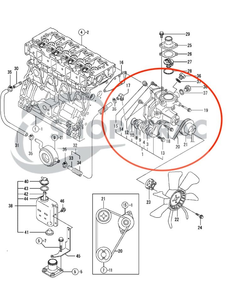 Waterpomp Yanmar 3TNE88 | 4TNE92 | 4TNE94 | 4TNE98 | 4TNE98 BQLX | Shop4Trac