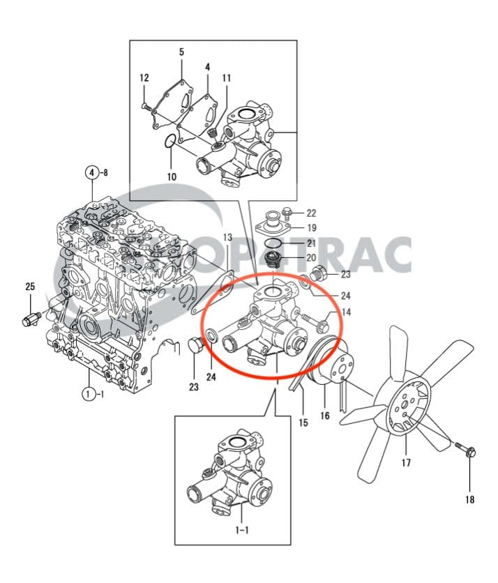 Yanmar waterpomp 2TNE68 | 3TNE68 | Komatsu 2D68 | 3D68 | Shop4Trac
