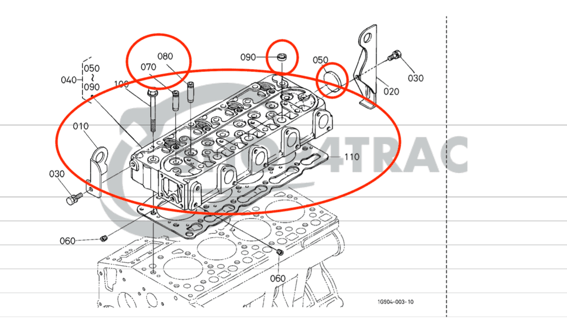 Cilinderkop Kubota V1505 | V1505-T | Bobcat | Giant | Schäffer | Shop4Trac