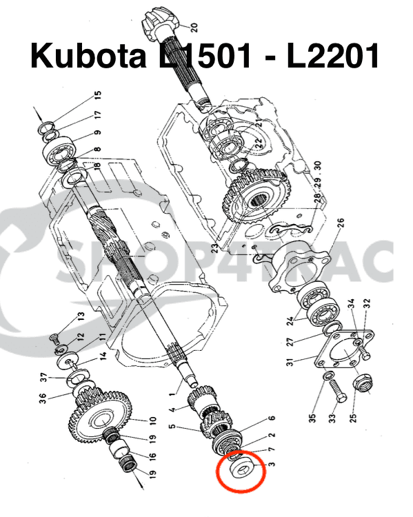 Keerring transmissie Kubota L1500 - L3450 | Kioti keerring PTO CK25 - CK30 | DK35 - DK55  | TC255210 - 5