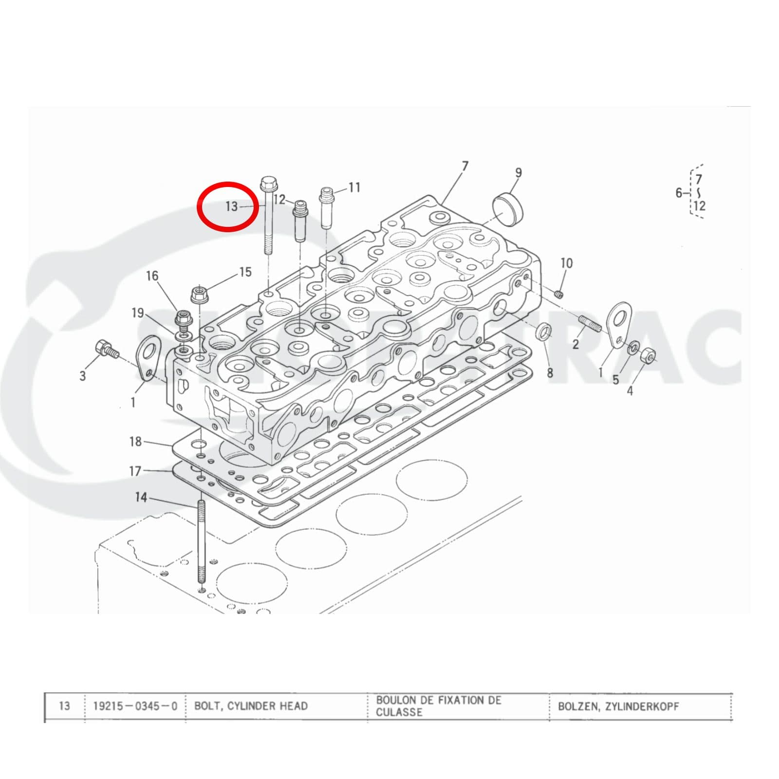 Cilinderkopbout Origineel Kubota D850 - D950 | V1100 - V1200 - 2