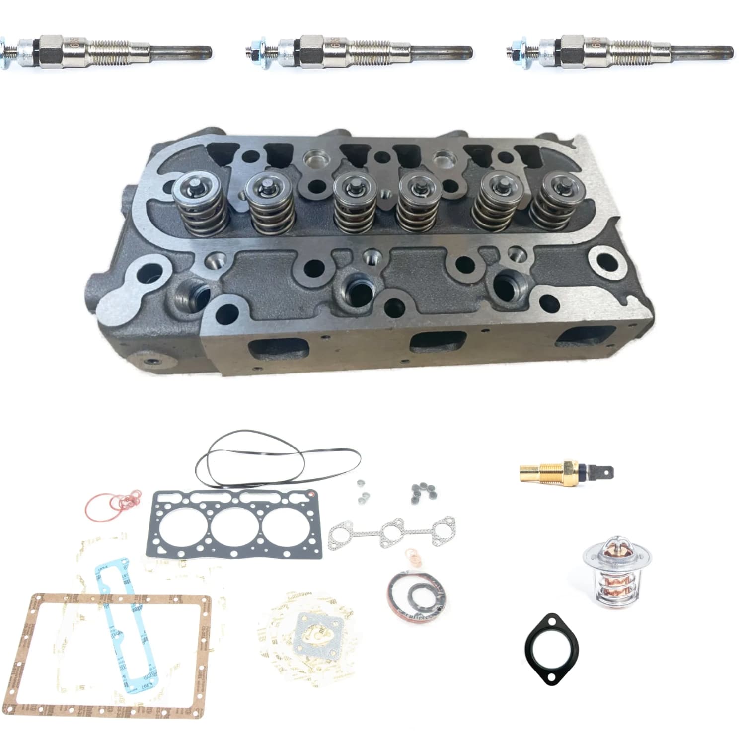 Cilinderkop Kubota D1105 compleet + pakkingset + Gloeibougies | Thermostaat | Kleppen