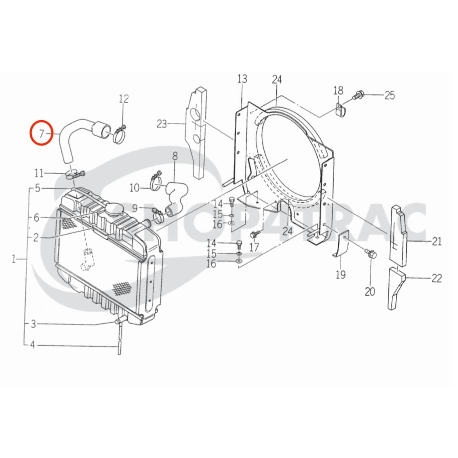 Radiateurslang onder Iseki TU120 - TU177F | Landhope 120 -177F - 3