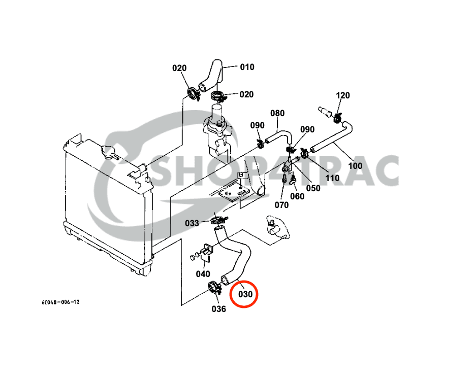 Radiateurslang onder Kubota B1700 - B2920HSD - 2